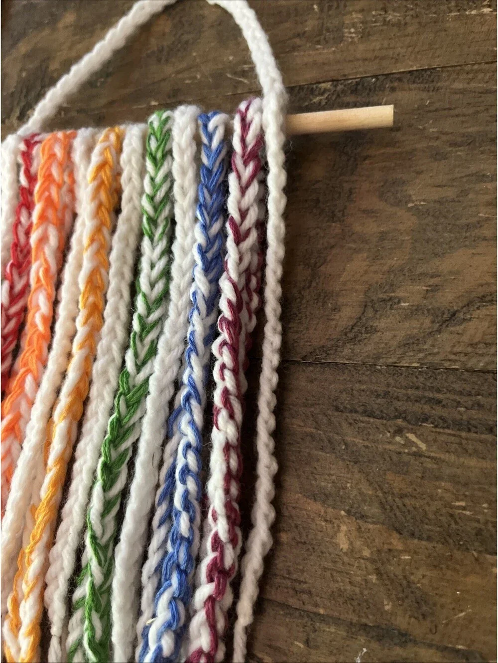 Boho Rainbow Yarn Wall Hanging Handmade Crochet Nursery Room Kids Decor Small 3D